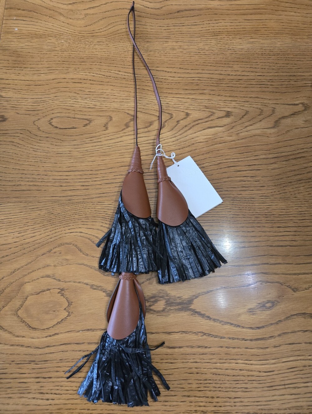 Ulla Johnson Brown Leather and Black Fringe Tassel Bag Charm